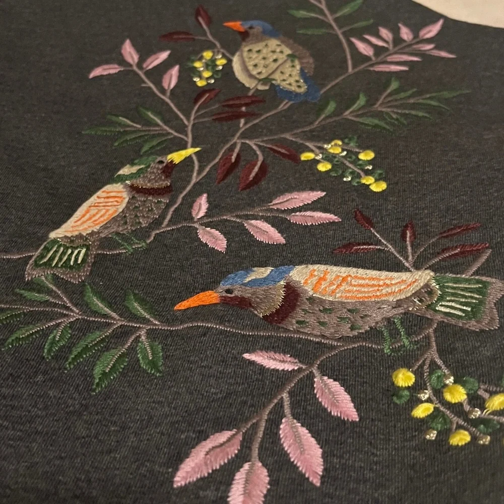 Boden Bird Embroidered Gray Sweater Small - Picture 4 of 16